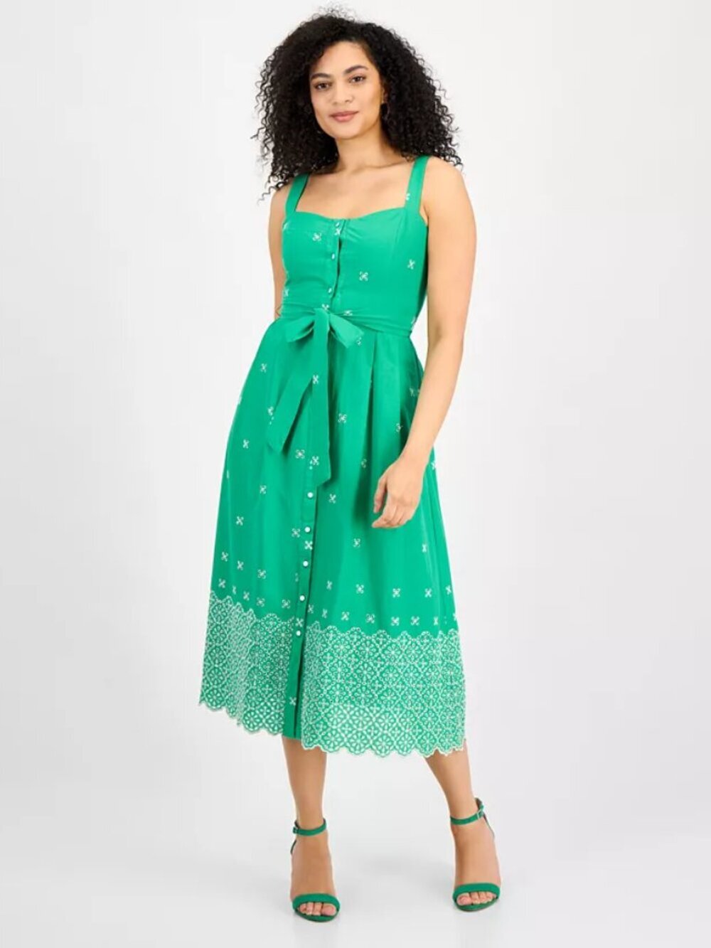 Julia Jordan Green Embroidered Button-Front Midi Dress. Sz: 16